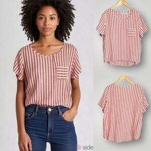 Christian Siriano | Striped 100% Linen Blouse Short Sleeve Pocket